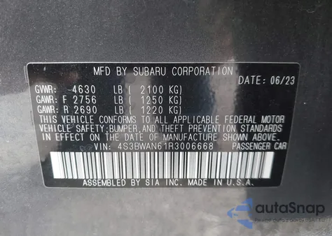 2024 Subaru Legacy Limited z USA, uszkodzony, nr VIN 4S3BWAN61R3006668